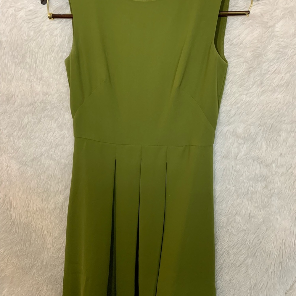Ann Taylor Dress Womens Size 0 Green Sleeveless  Pleated Sheath Lined Dress - Picture 3 of 8